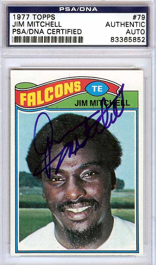 Jim Mitchell Autographed 1977 Topps Card #79 Atlanta Falcons PSA/DNA #83365852