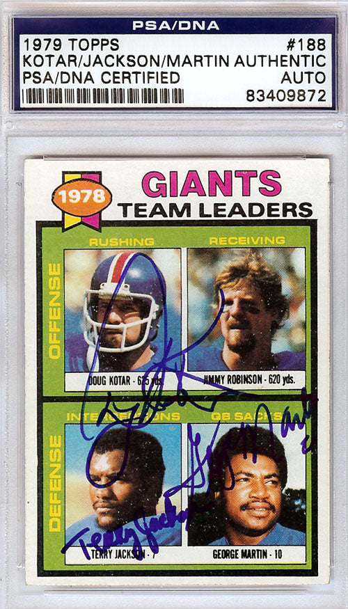 Doug Kotar, Terry Jackson & George Martin Autographed 1979 Topps Card #188 New York Giants PSA/DNA #83409872