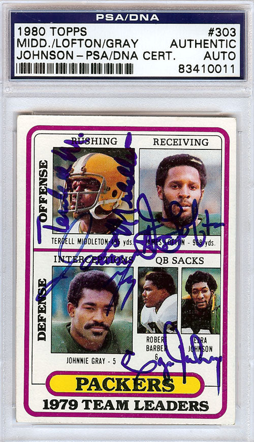 Terdell Middleton, James Lofton & Johnnie Gray Autographed 1980 Topps Card #303 Green Bay Packers PSA/DNA #83410011