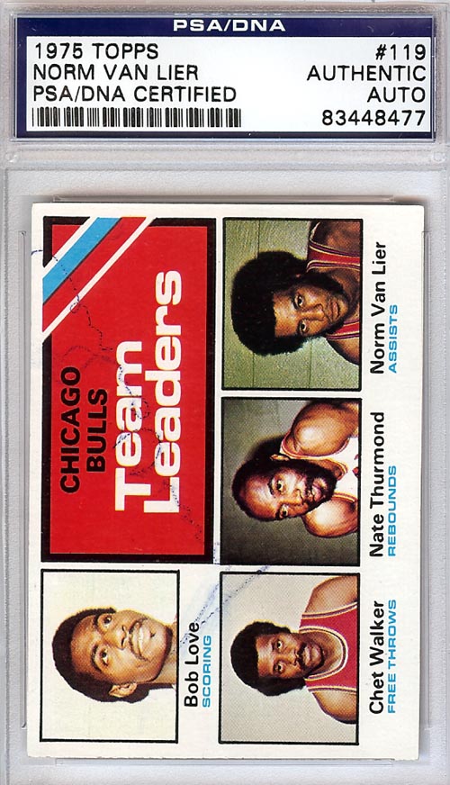 Norm Van Lier Autographed 1975 Topps Card #119 Chicago Bulls PSA/DNA #83448477