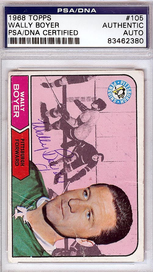 Wally Boyer Autographed 1968 Topps Card #105 Pittsburgh Penguins PSA/DNA #83462380