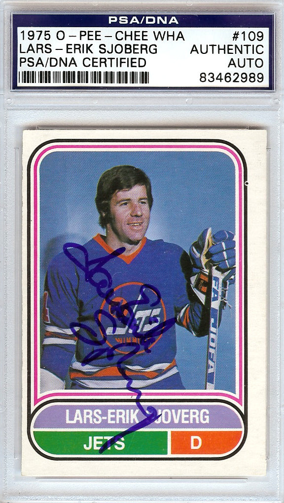 Lars-Erik Sjoberg Autographed 1975 O-Pee-Chee WHA Card #109 Winnipeg Jets PSA/DNA #83462989