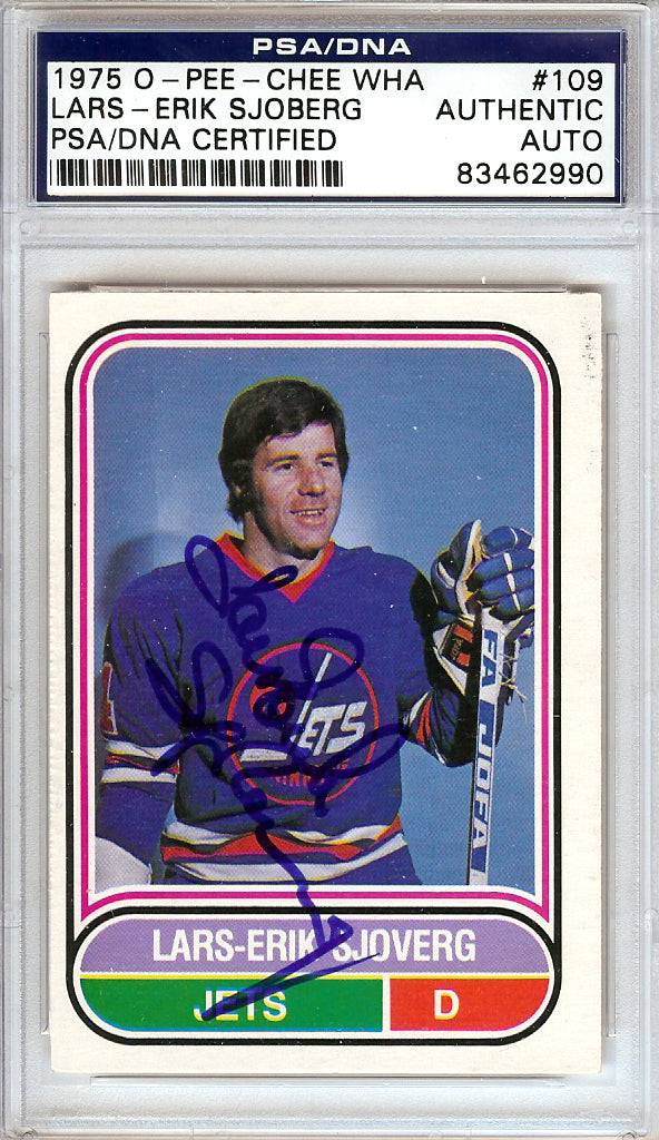 Lars-Erik Sjoberg Autographed 1975 O-Pee-Chee WHA Card #109 Winnipeg Jets PSA/DNA #83462990