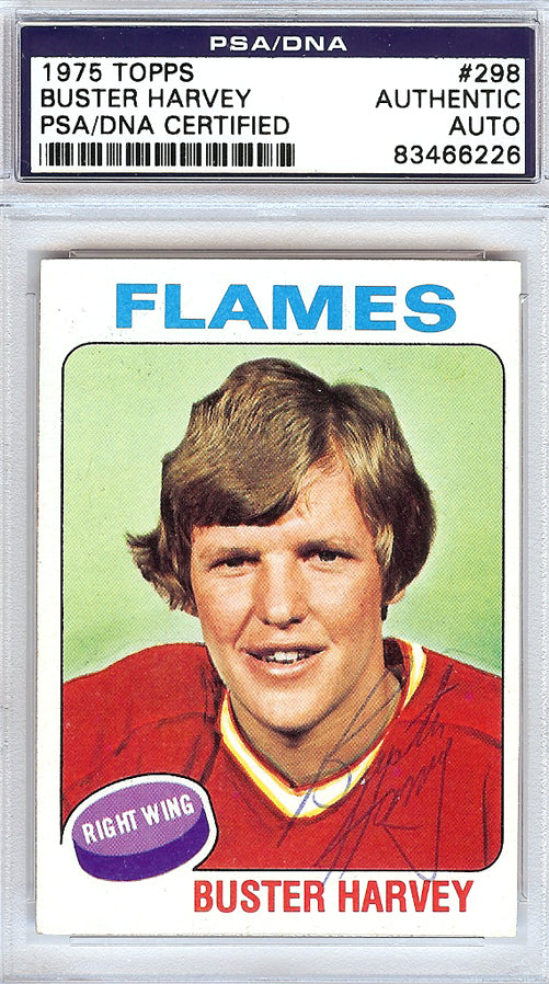 Buster Harvey Autographed 1975 Topps Card #298 Calgary Flames PSA/DNA #83466226