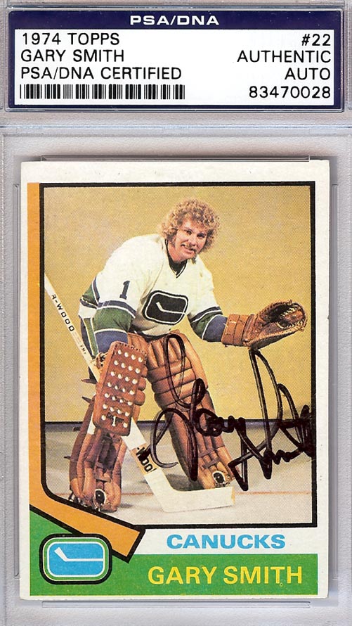 Gary "Suitcase" Smith Autographed 1974 Topps Card #22 Vancouver Canucks PSA/DNA #83470028