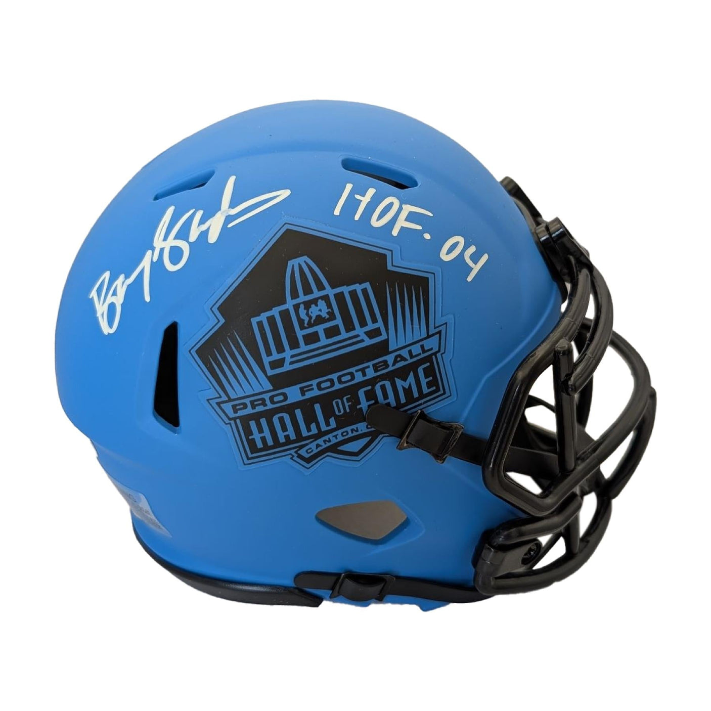 Barry Sanders Autographed Hall Of Fame Rave Mini Helmet with HOF 04 Inscription