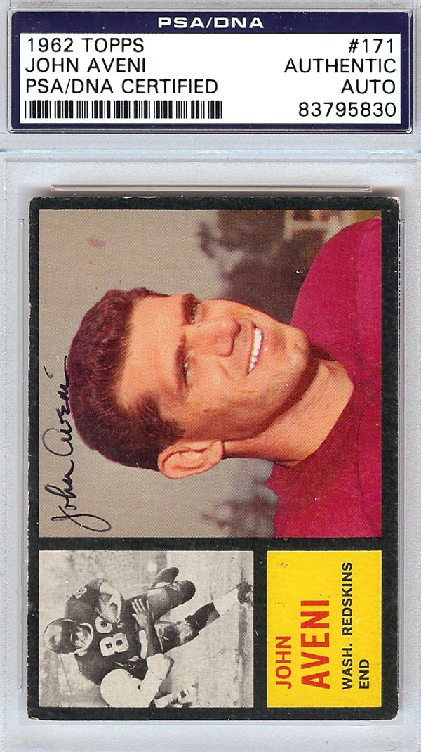 John Aveni Autographed 1962 Topps Rookie Card #171 Washington Redskins PSA/DNA #83795830