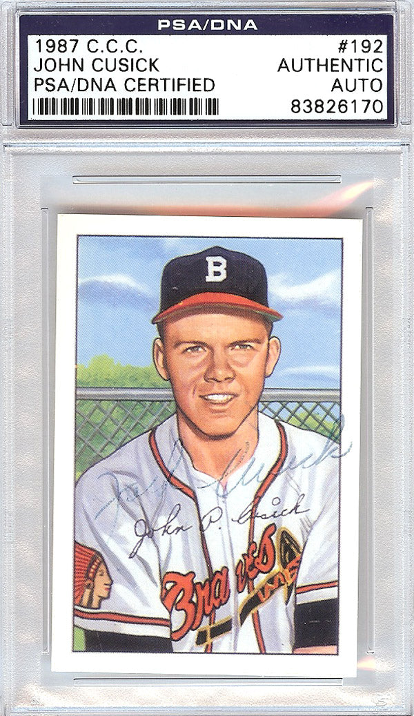 John Cusick Autographed 1952 Bowman Reprints Card #192 Boston Braves PSA/DNA #83826170
