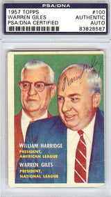 Warren Giles Autographed 1957 Topps Card #100 PSA/DNA #83828587