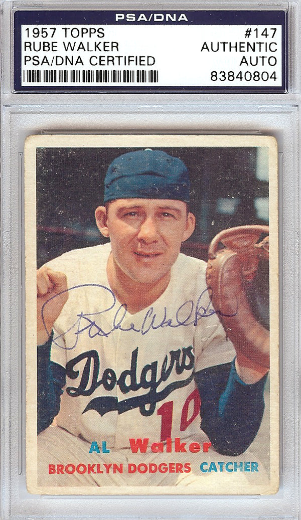 Al "Rube" Walker Autographed 1957 Topps Card #147 Brooklyn Dodgers PSA/DNA #83840804