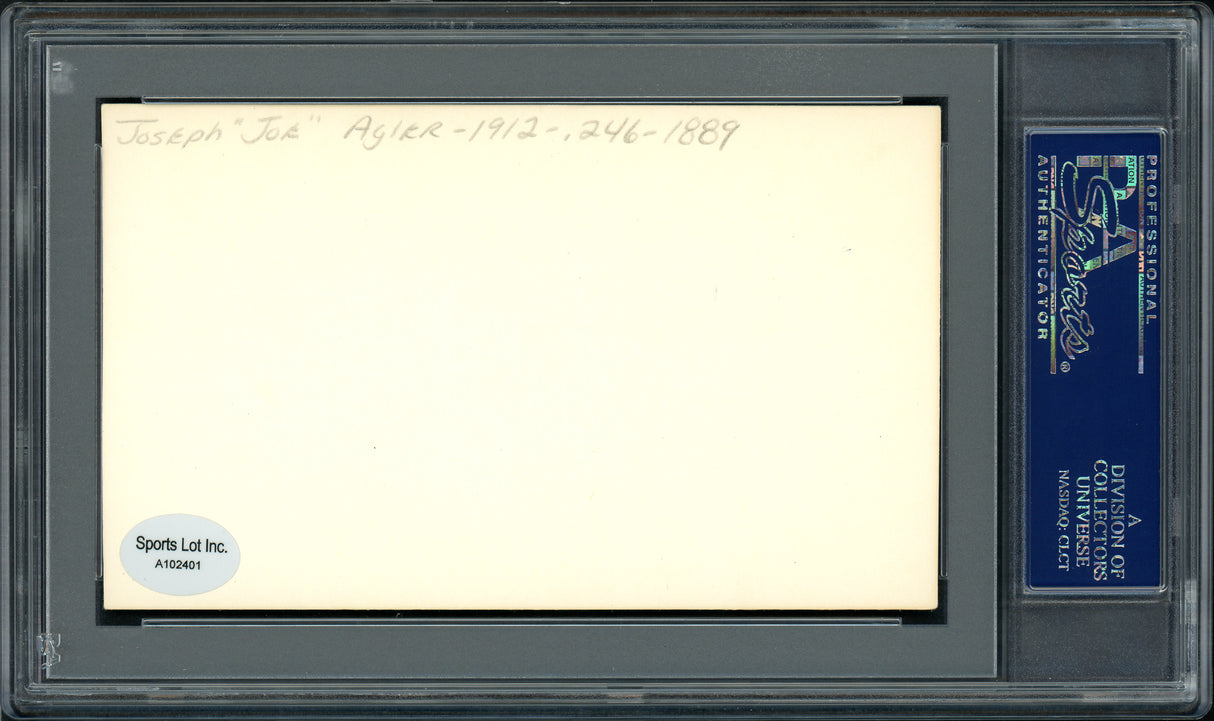 Joe Agler Autographed 3x5 Index Card Washington Senators PSA/DNA #83860253