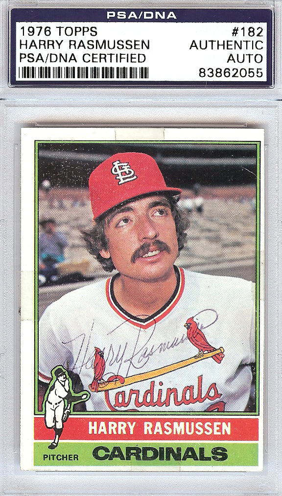 Eric Harry Rasmussen Autographed 1976 Topps Card #182 St. Louis Cardinals PSA/DNA #83862055