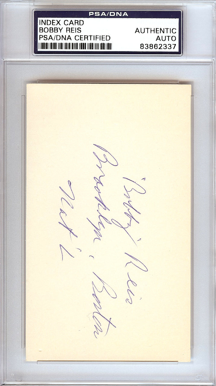 Bobby Reis Autographed 3x5 Index Card Brooklyn Dodgers, Boston Braves PSA/DNA #83862337