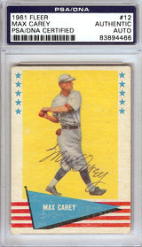 Max Carey Autographed 1961 Fleer Card #12 Pittsburgh Pirates PSA/DNA #83894466