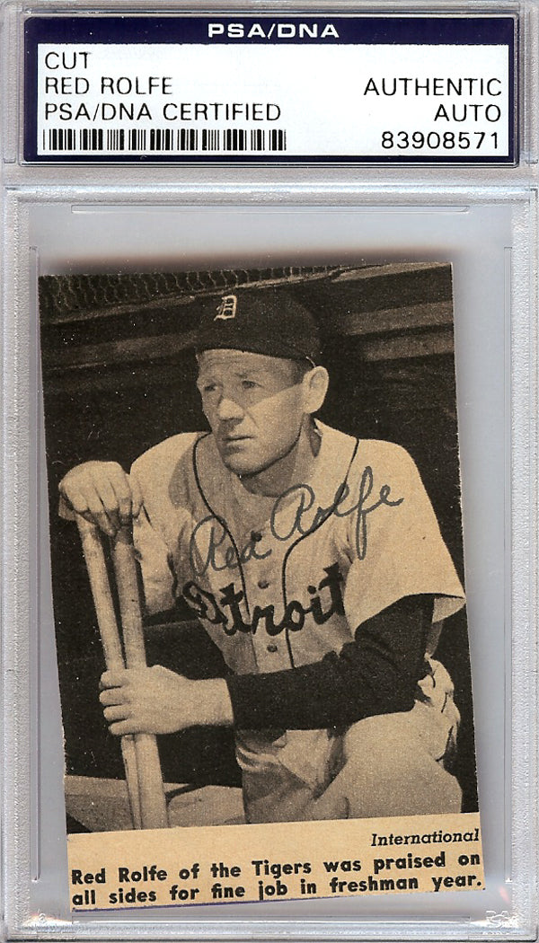 Red Rolfe Autographed 2.5x3.5 Newspaper Page Photo Detroit Tigers PSA/DNA #83908571