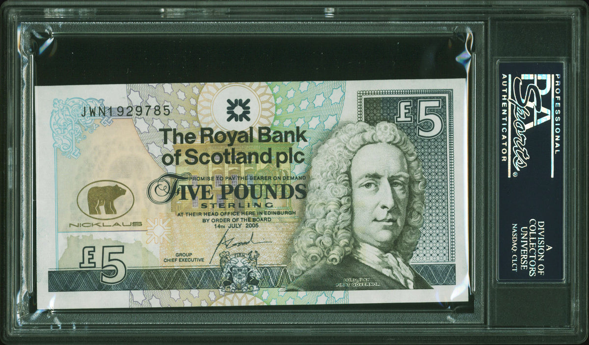 Jack Nicklaus Signed 2005 Royal Bank Of Scotland 5 Banknote PSA/DNA Slabbed