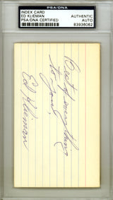 Ed Klieman Autographed 3x5 Index Card Cleveland Indians PSA/DNA #83936062