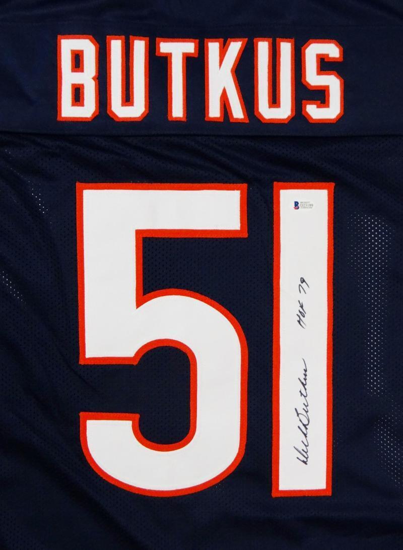 Dick Butkus Autographed Blue Pro Style Jersey w/ HOF- Beckett Authenticated *1