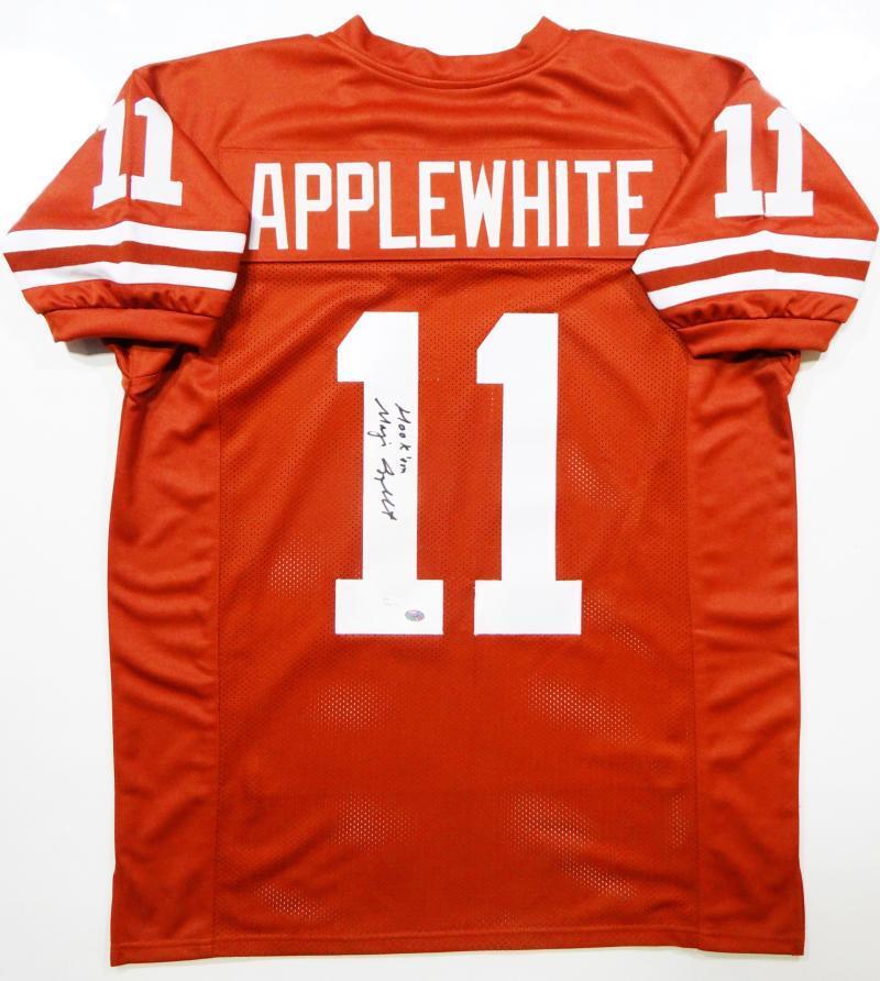 Major Applewhite Autographed Orange College Style Jersey w/ Hook Em- JSA W Auth