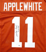 Major Applewhite Autographed Orange College Style Jersey w/ Hook Em- JSA W Auth