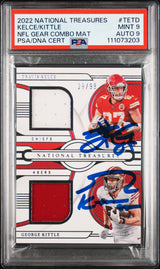 Travis Kelce & George Kittle Signed 2022 NT GC Mat #TETD Card Grade 9 PSA Slab 3