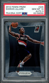 Damian Lillard Autographed 2012-13 Panini Prizm Rookie Card #245 Portland Trail Blazers PSA 10 Auto Grade Mint 9 On Card PSA/DNA #63156059