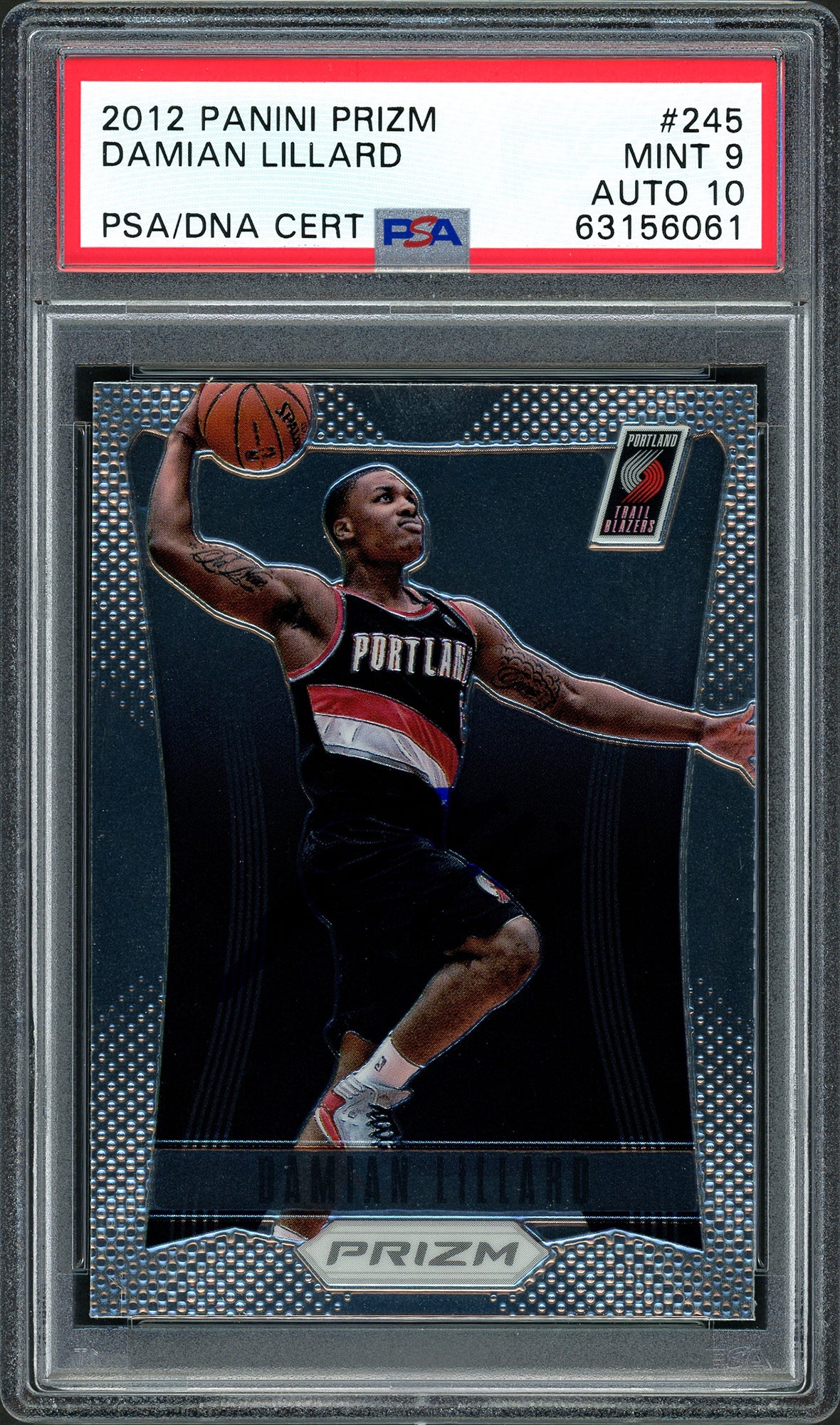 Damian Lillard Autographed 2012 Panini Prizm Rookie Card #245 Portland Trail Blazers PSA 9 Auto Grade Gem Mint 10 On Card PSA/DNA #63156061