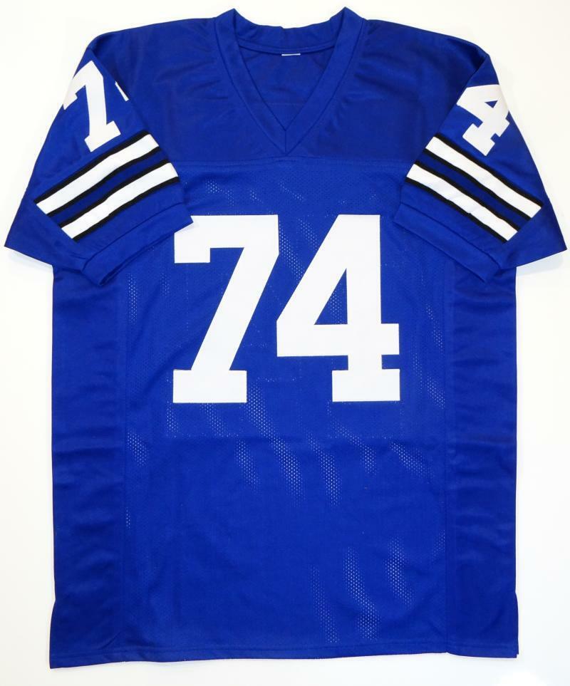 Bob Lilly Autographed Blue Pro Style Jersey w/ HOF '80- JSA Witnessed Auth *4