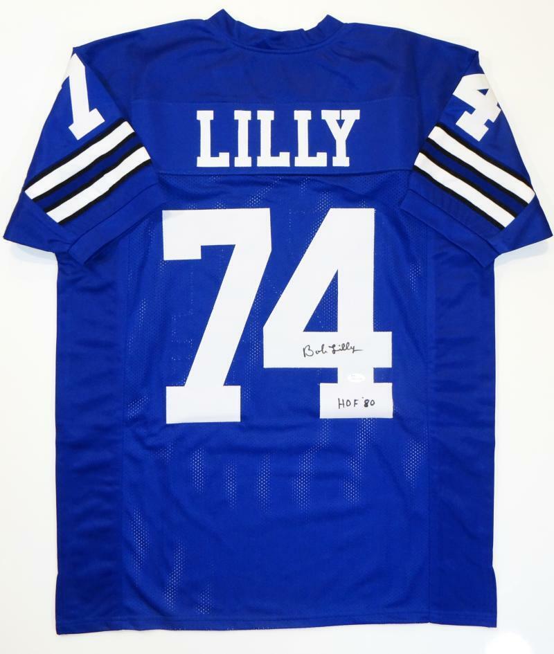 Bob Lilly Autographed Blue Pro Style Jersey w/ HOF '80- JSA Witnessed Auth *4