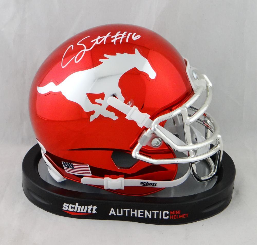 Courtland Sutton Autographed SMU Chrome Schutt Mini Helmet - JSA W Auth *White