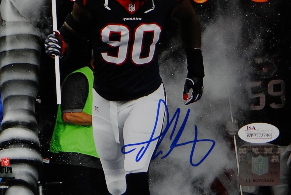 Jadeveon Clowney Autographed Texans 8x10 PF Photo w/ Flag- JSA W Auth *Blue