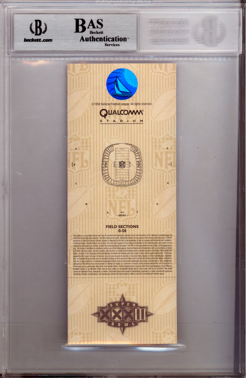 John Elway Autographed SB XXXII Purple Ticket Denver Broncos Beckett BAS #9770190