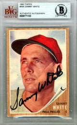 Sammy White Autographed 1962 Topps Card #494 Philadelphia Phillies Beckett BAS #9771153