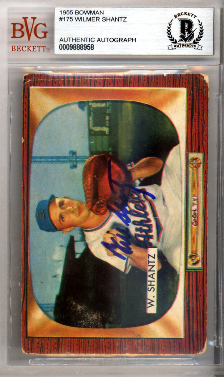 Billy Shantz Autographed 1955 Bowman Card #175 Kansas City A's Beckett BAS #9888958