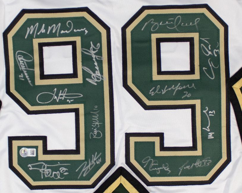 1999 Dallas Stars Team (13) Signed White Champions Hockey Jersey BAS