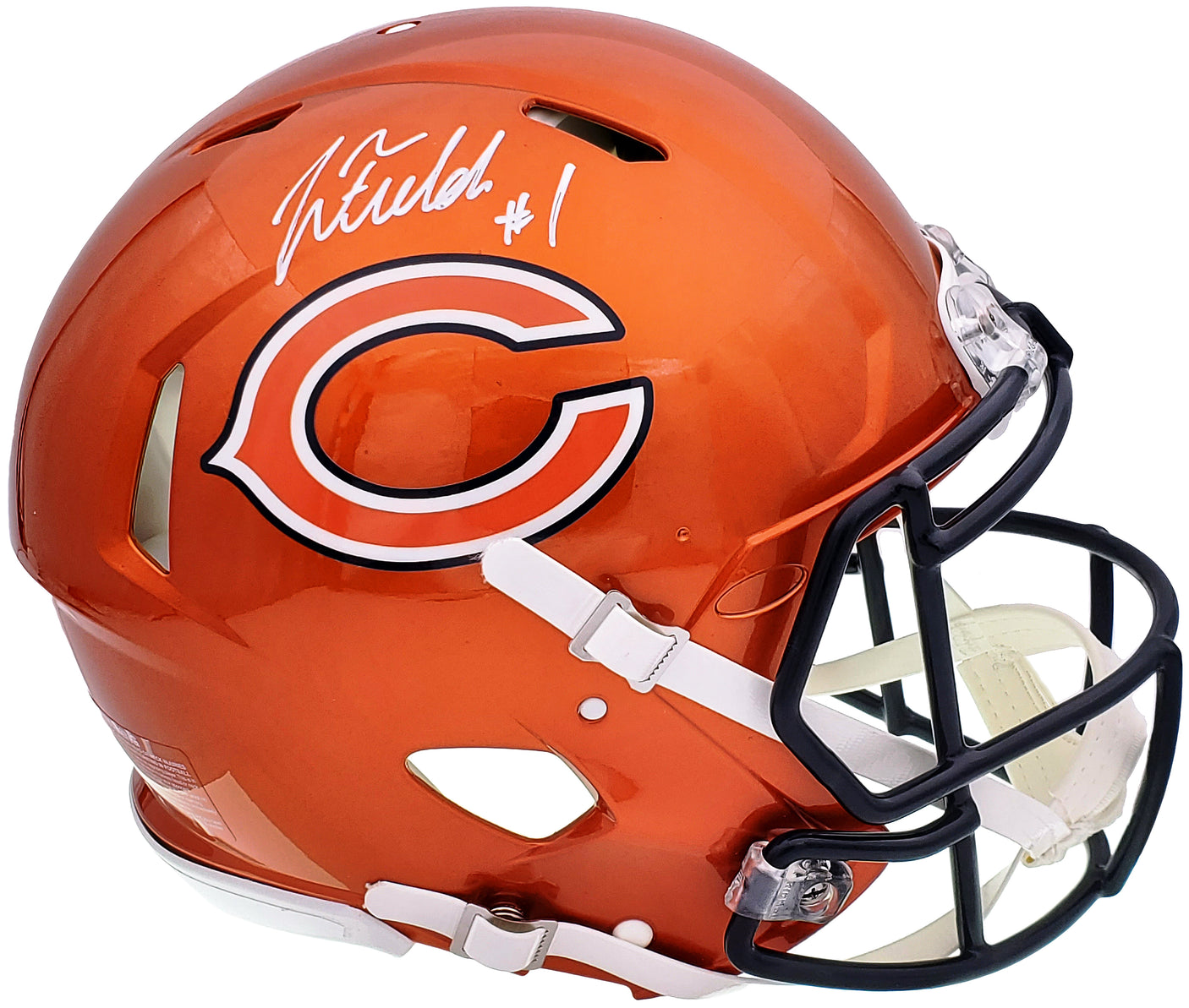 Justin Fields Autographed Chicago Bears Flash Orange Full Size Authentic Speed Helmet Beckett BAS QR Stock #197094