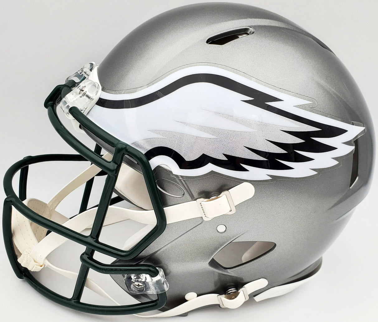DeVonta Smith Autographed Philadelphia Eagles Flash Silver Full Size Authentic Speed Helmet "Fly, Eagles, Fly" Beckett BAS QR Stock #197109