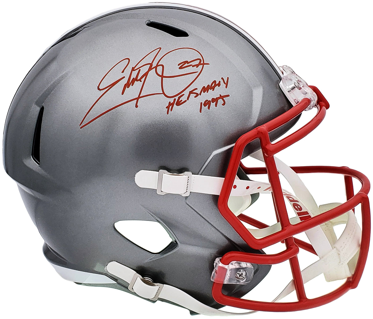 Eddie George Autographed Ohio State Buckeyes Flash Silver Full Size Replica Speed Helmet "Heisman 1995" Beckett BAS QR Stock #197134
