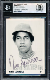 Nino Espinosa Autographed 1975 Stewart Sandwiches Rookie Card #10 Tidewater Tides Beckett BAS #17068947