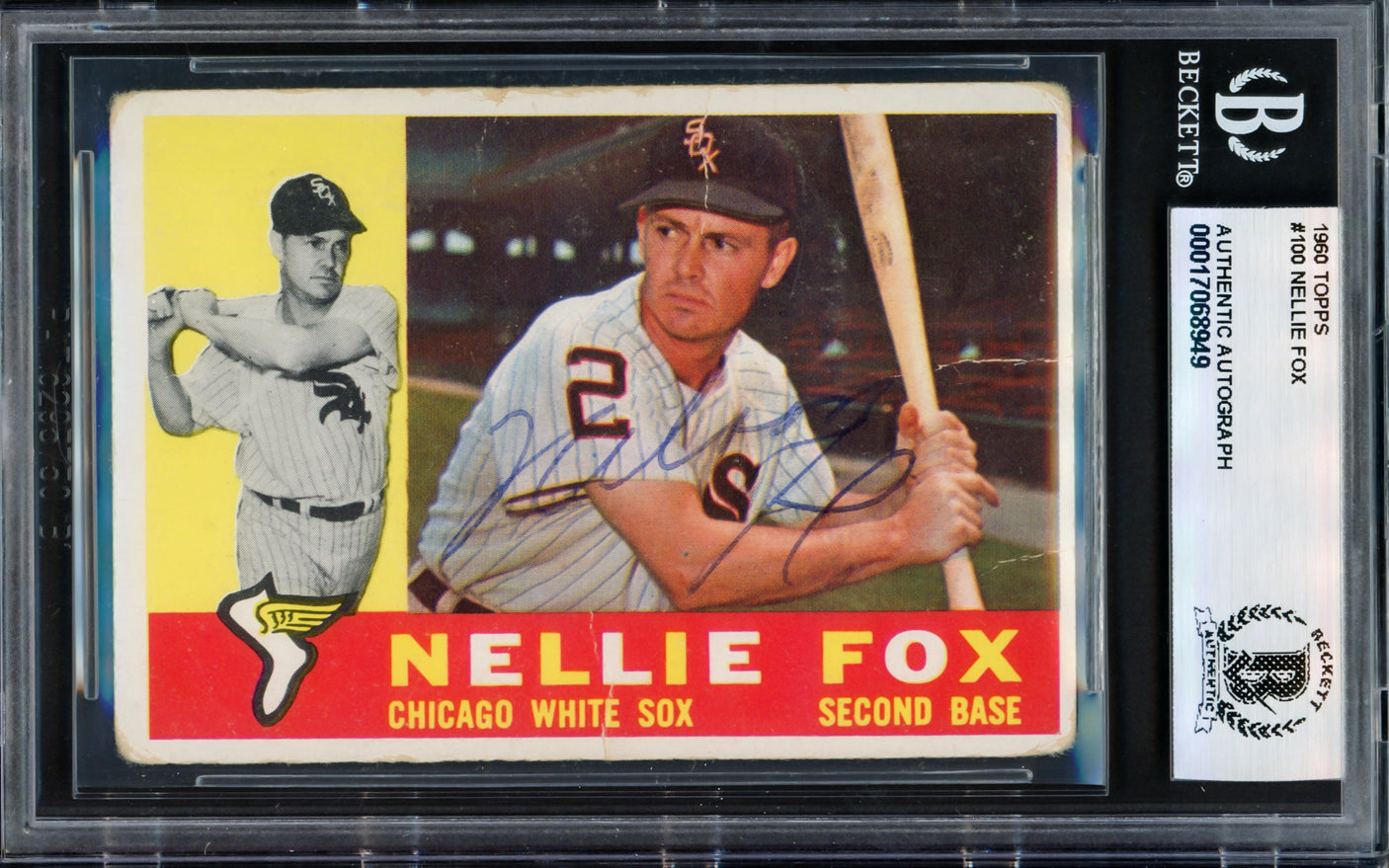 Nellie Fox Autographed 1960 Topps Card #100 Chicago White Sox Beckett BAS #17068949