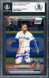 Julio Rodriguez Autographed 2022 Stadium Club Chrome Rookie Card #148 Seattle Mariners Beckett BAS #17069683