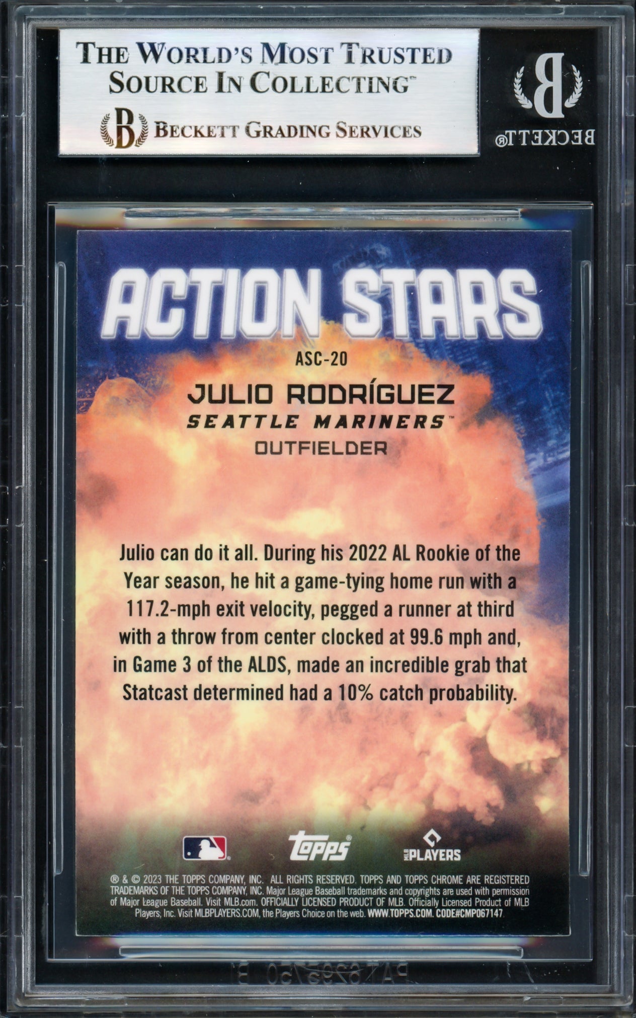 Julio Rodriguez Autographed 2023 Topps Chrome Action Stars Card #ASC-20 Seattle Mariners Beckett BAS #17069701