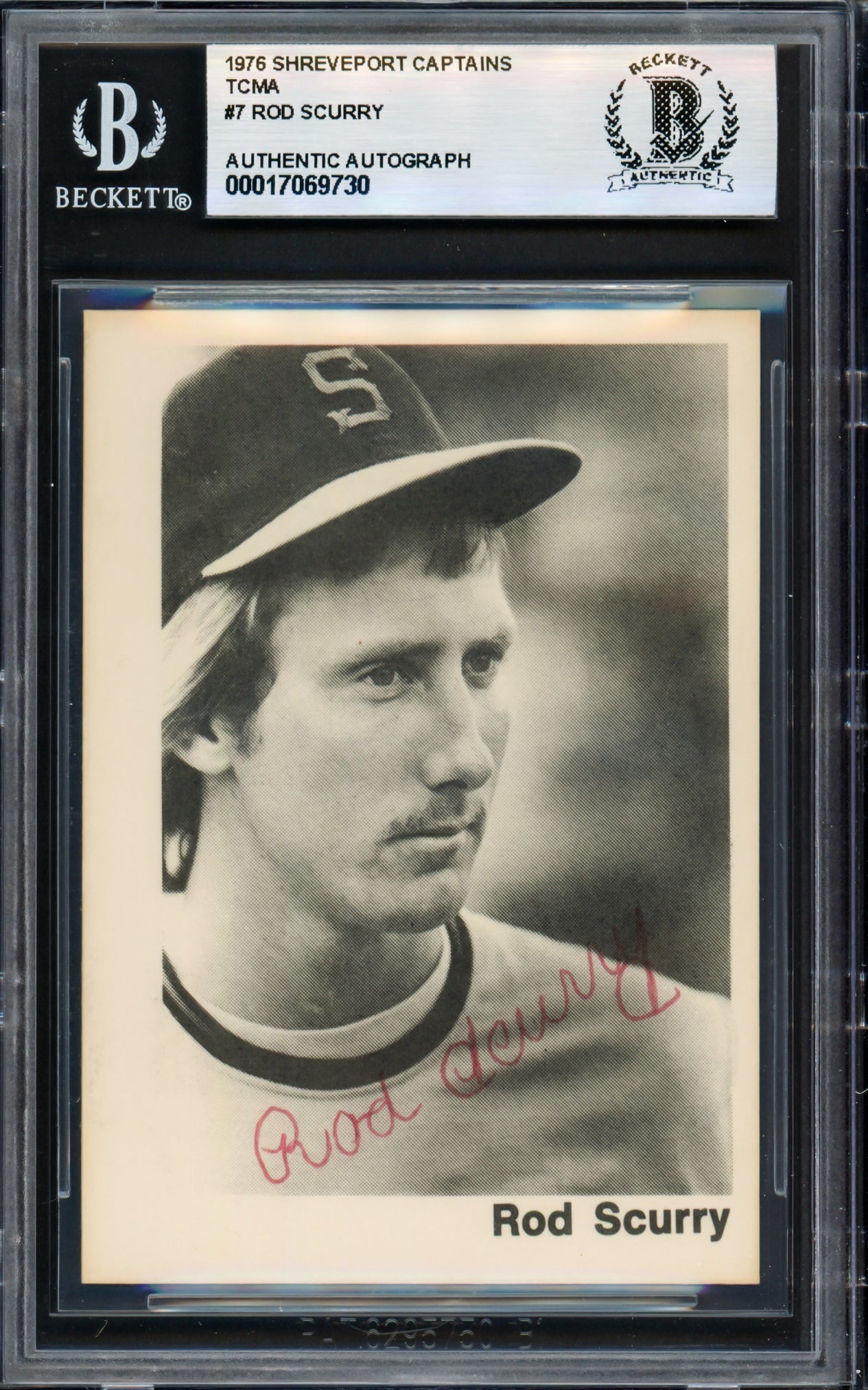 Rod Scurry Autographed 1976 TCMA Rookie Card #7 Shreveport Captains Beckett BAS #17069730