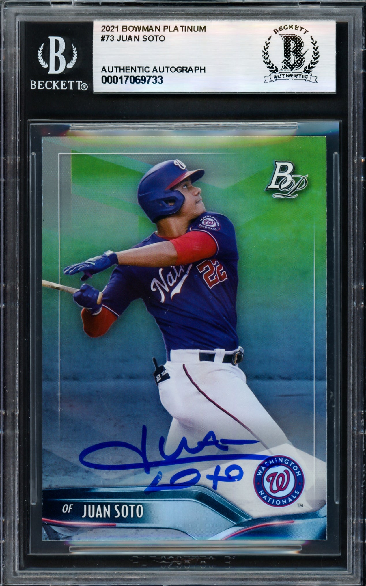 Juan Soto Autographed 2021 Bowman Platinum Card #73 New York Mets Beckett BAS #17069733