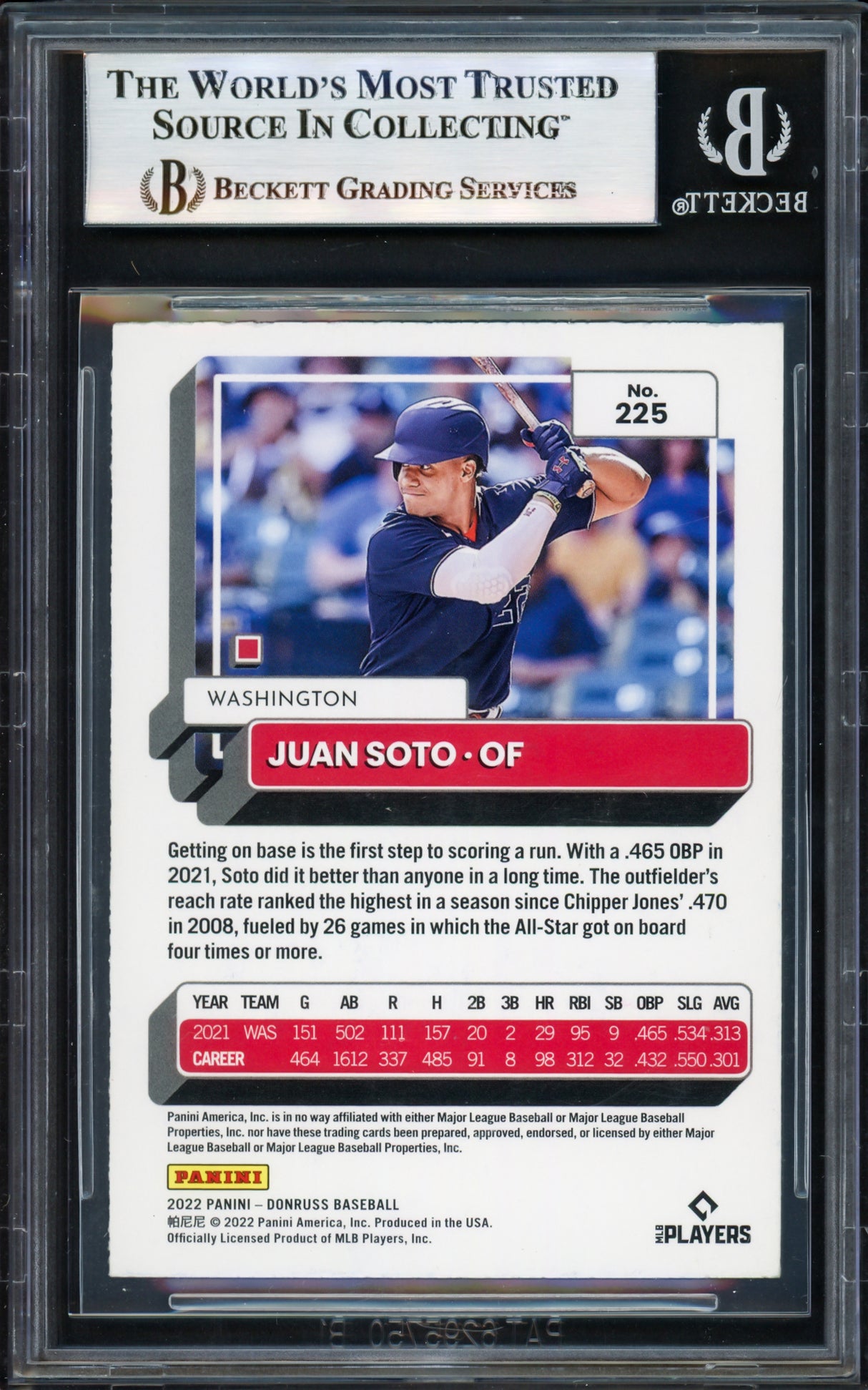 Juan Soto Autographed 2022 Donruss Variations Card #225 New York Yankees Beckett BAS #17069739