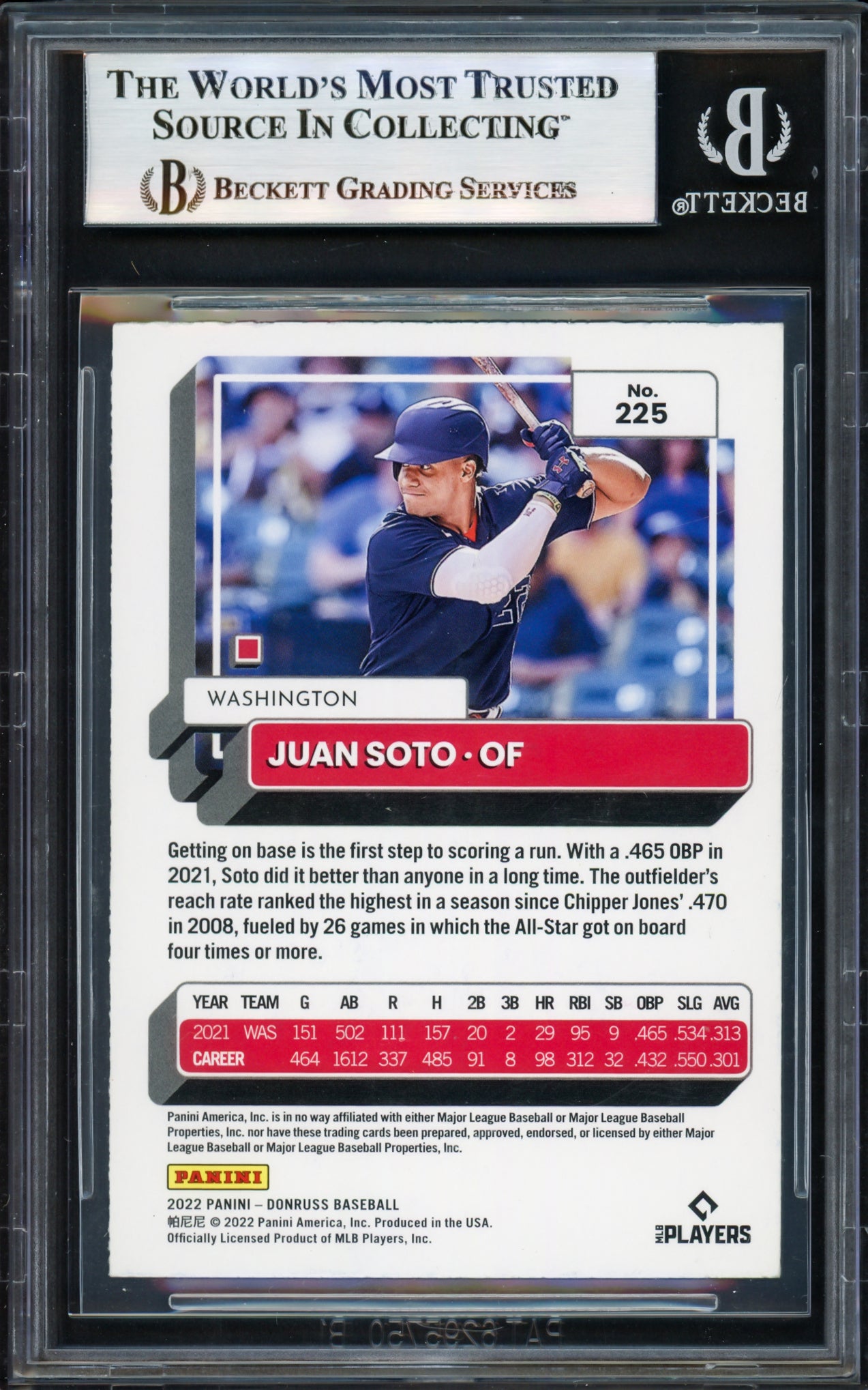 Juan Soto Autographed 2022 Donruss Variations Card #225 New York Yankees Beckett BAS #17069739