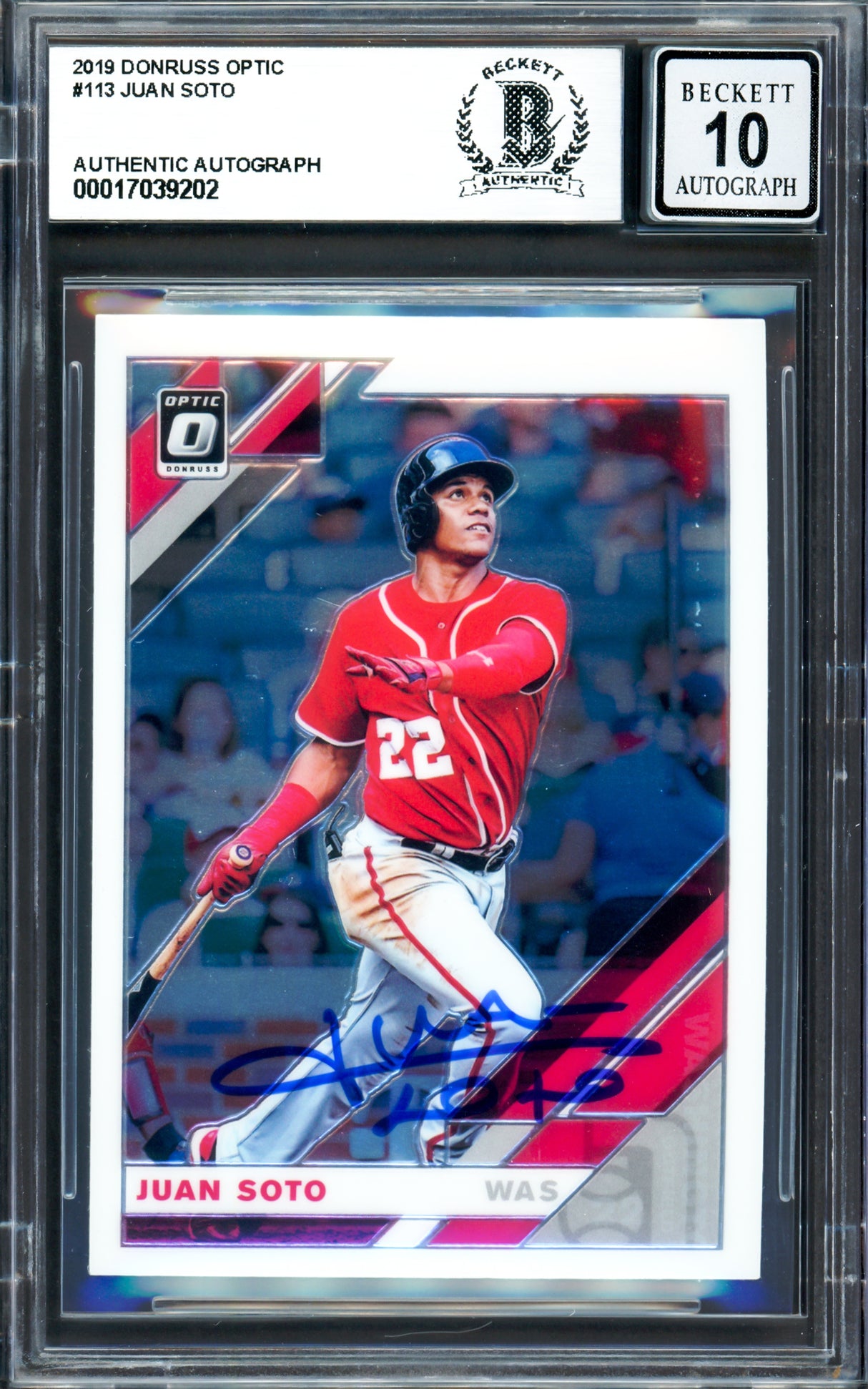 Juan Soto Autographed 2019 Donruss Optic Card #113 New York Yankees Auto Grade Gem Mint 10 Beckett BAS #17039202