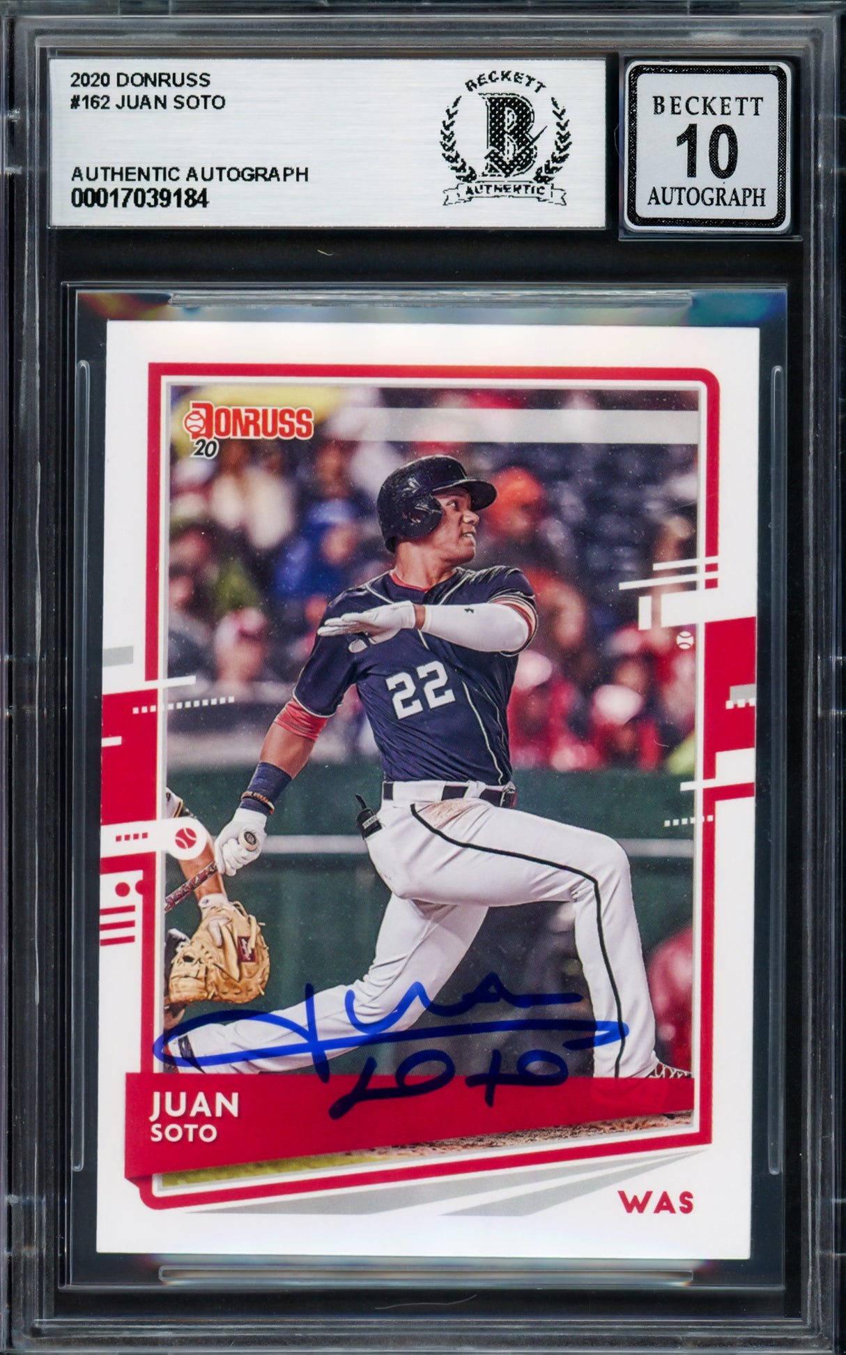Juan Soto Autographed 2020 Donruss Variations Card #162 New York Mets Auto Grade Gem Mint 10 Beckett BAS #17039184