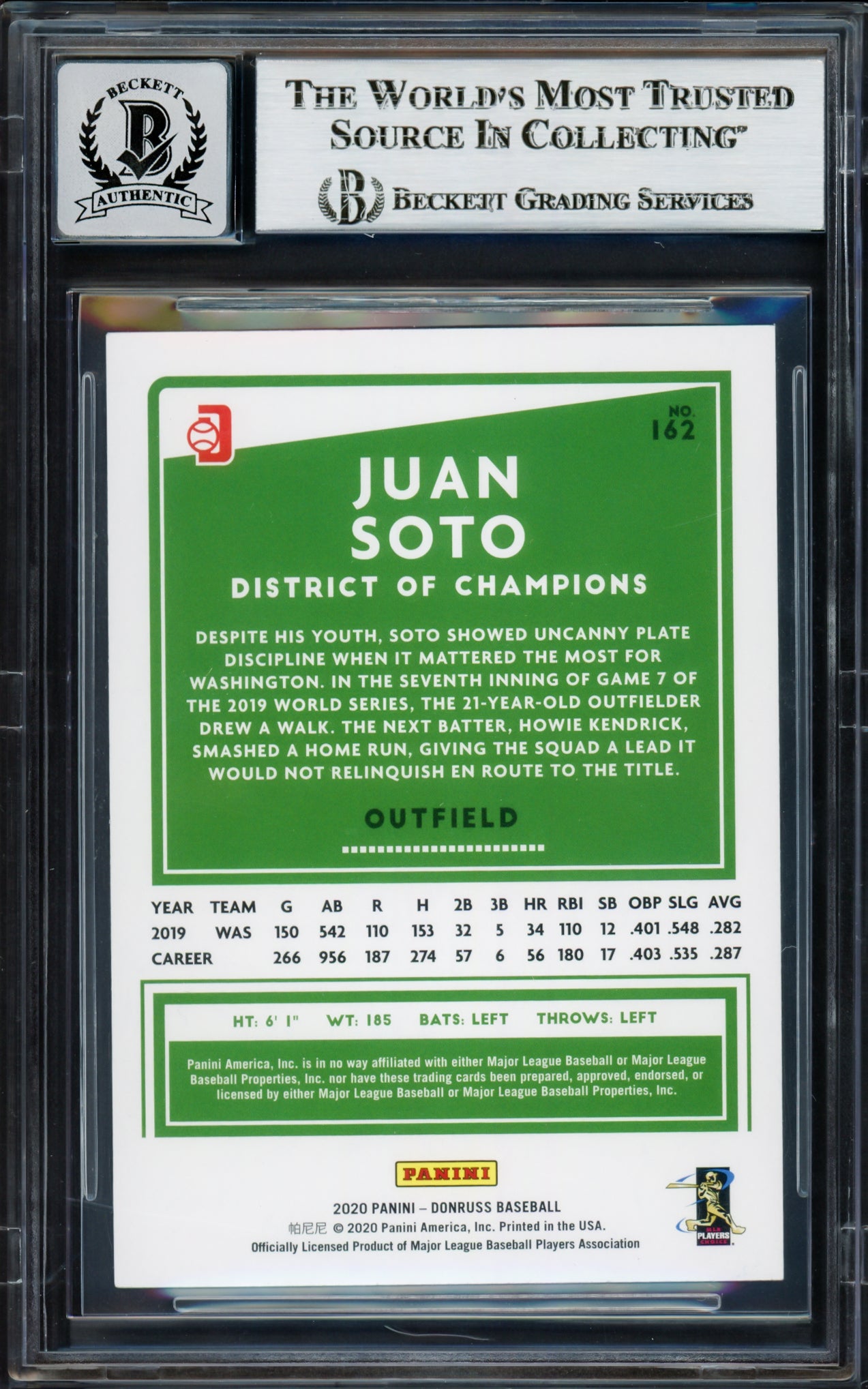 Juan Soto Autographed 2020 Donruss Variations Card #162 New York Mets Auto Grade Gem Mint 10 Beckett BAS #17039184