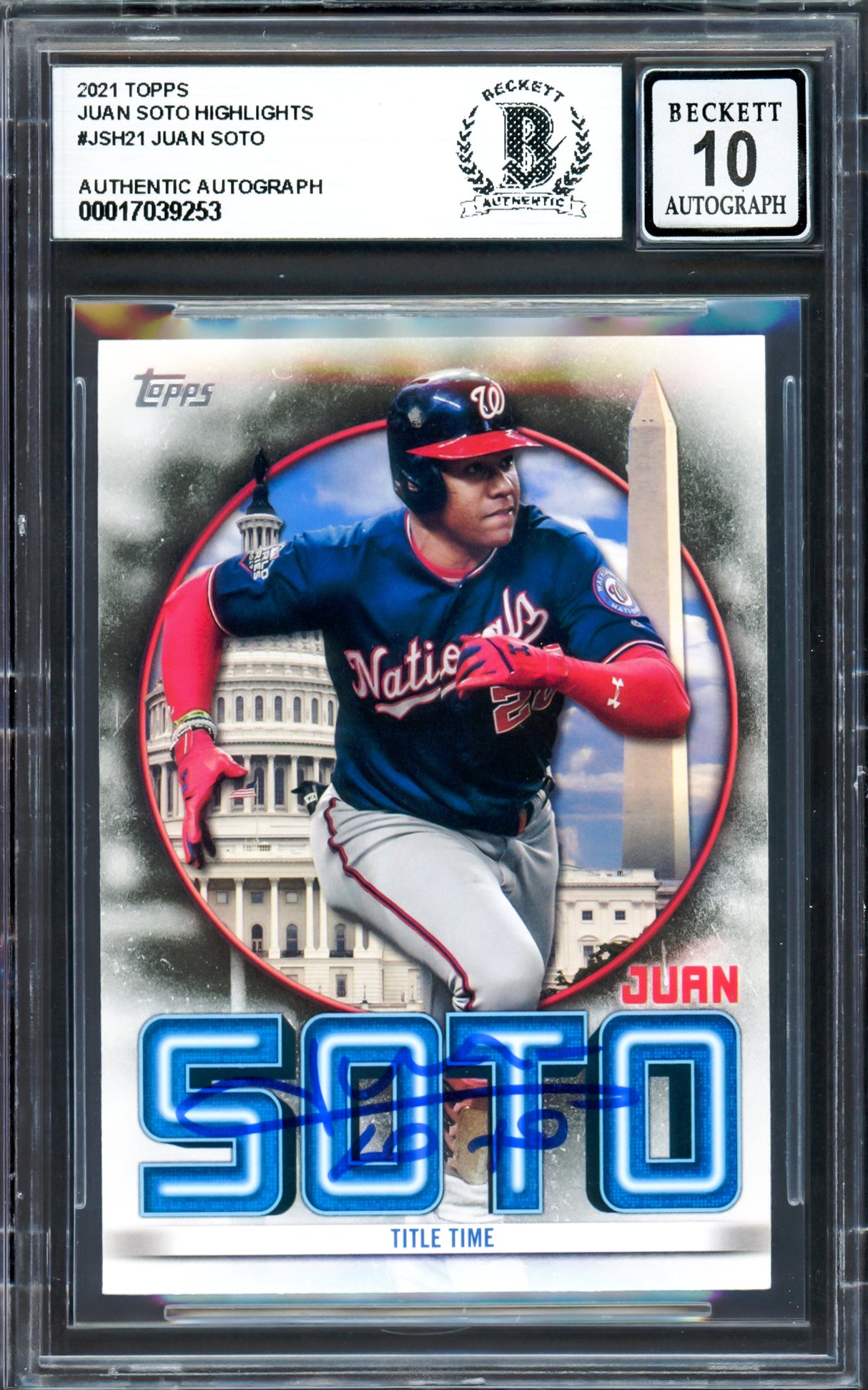 Juan Soto Autographed 2021 Topps Highlights Card #JSH21 New York Yankees Auto Grade Gem Mint 10 Beckett BAS #17039253